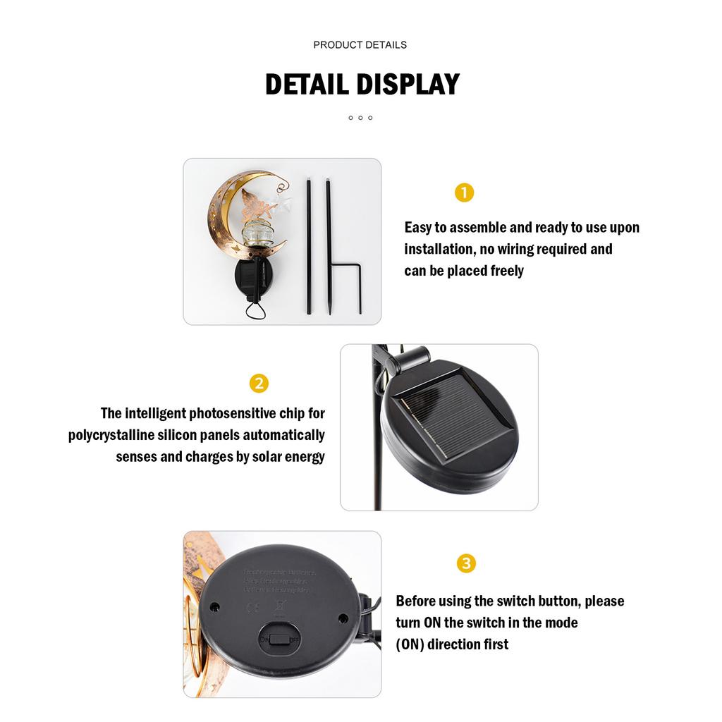 1 Solar Lamp, Featuring Moon And Star Patterns, An Outdoor Garden Decoration Lamp, An Iron Lamp For The Courtyard, A Party Gift