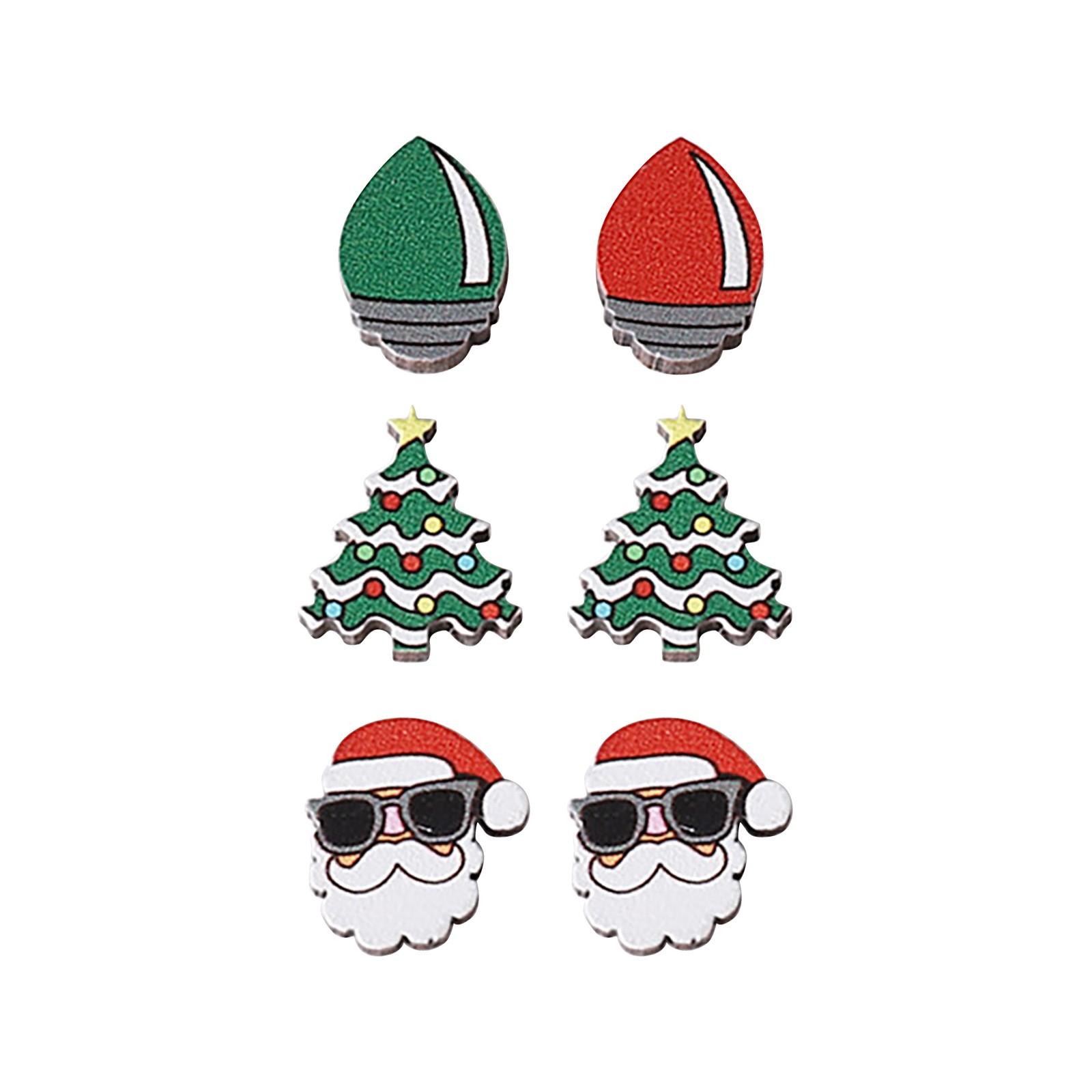 

3 Pairs Of Christmas Tree Gift Box Earrings Set Wooden Christmas Party Gift Earrings Set One Size