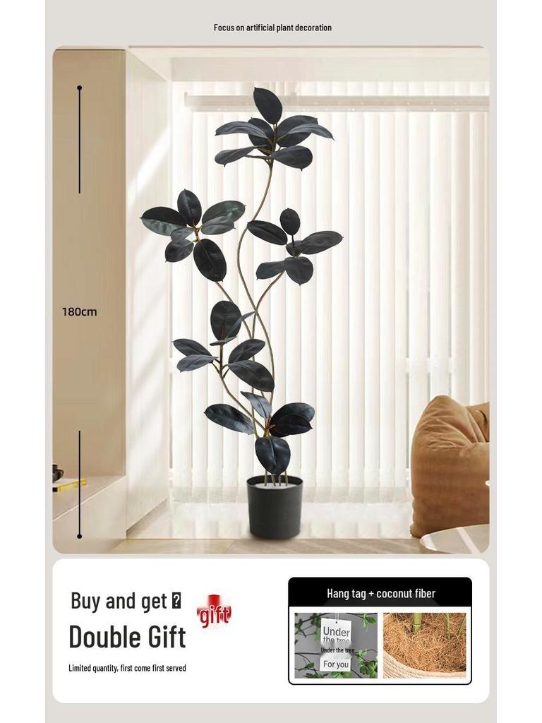 Luxury Indoor Black King Kong Artificial Green Plant - Large Potted Floor Ornament for Living Room Decoration