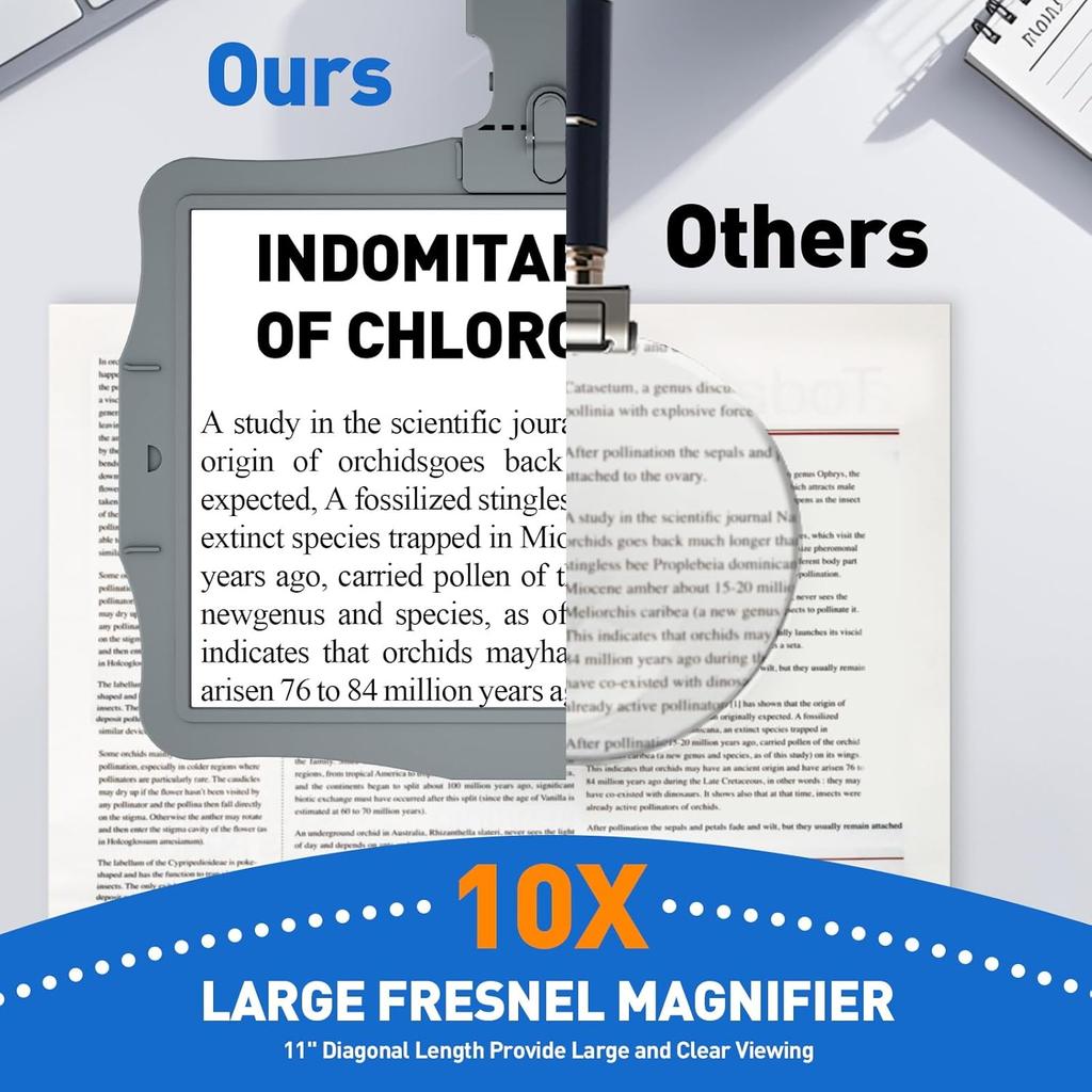 10X Rechargeable Neck Magnifying Glass with Light and Stand, Large Full Page Magnifier with Light Hands Free, Ultra-Bright LED Flexible Gooseneck
