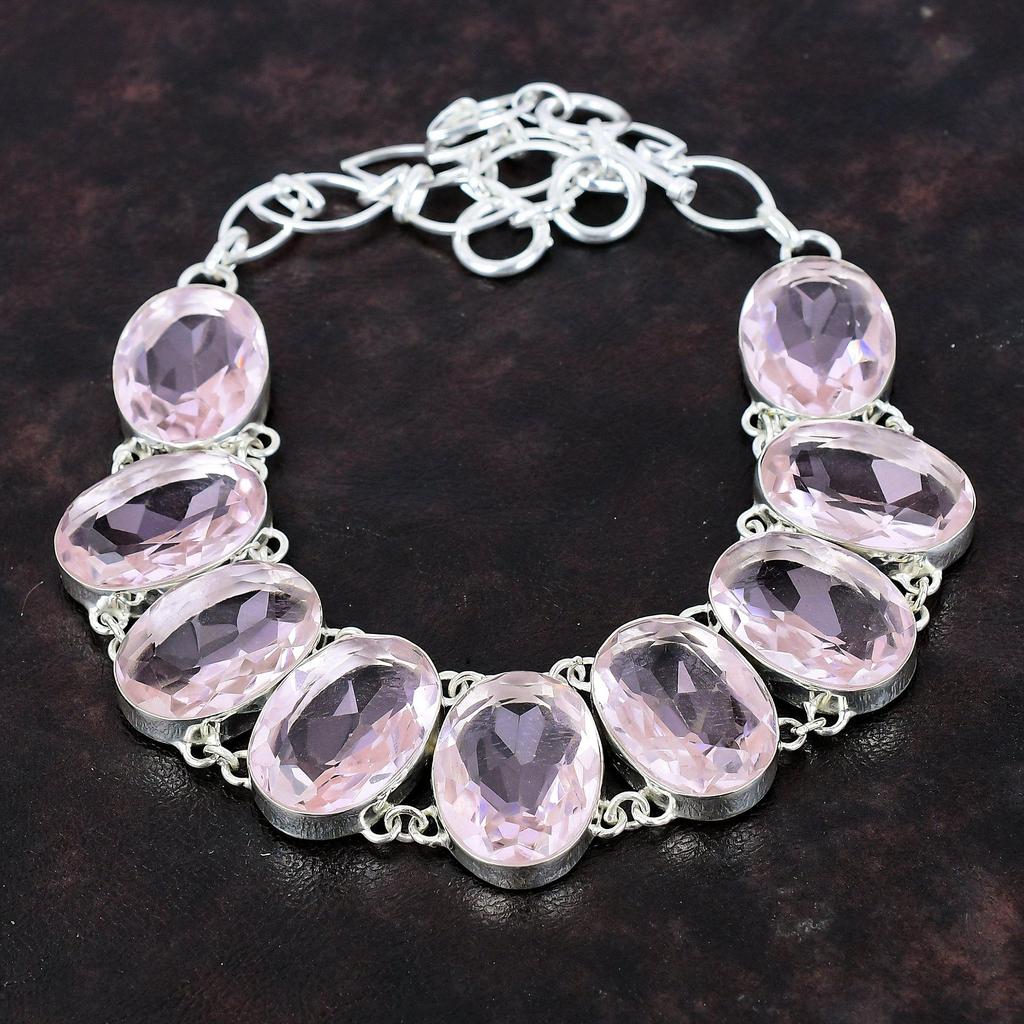 Faceted Pink Kunzite Necklace 925 Sterling Silver Necklace Gemstone Jewelry Handmade Adjustable Chain Necklace Amazing Jewelry Gift For Her