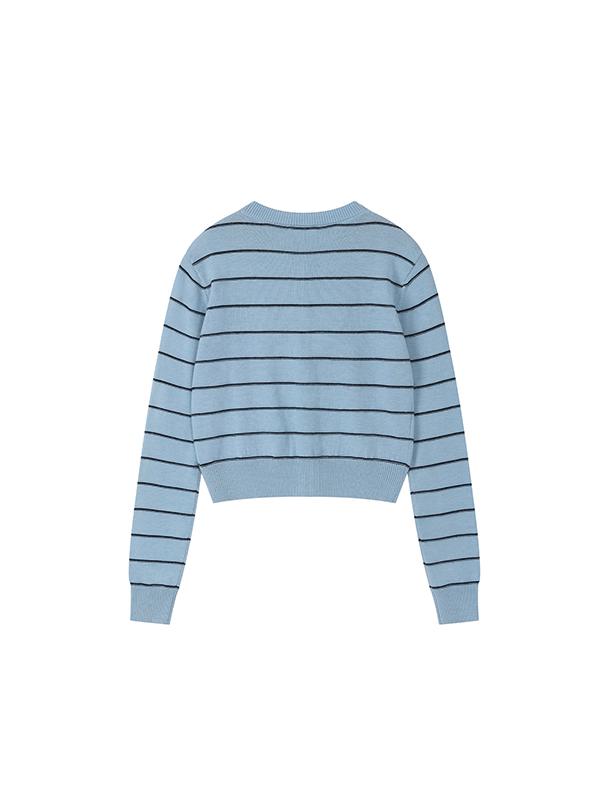 KIRSH Small Cherry Stripe Crop Cardigan [Sky]