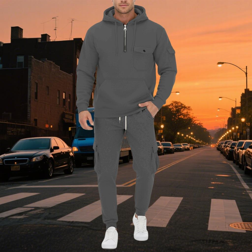 New Spring and Autumn Men's Sweatshirt Suit Hoodie Zipper Multi-pocket Pullover Sports Casual Sweatshirt Suit