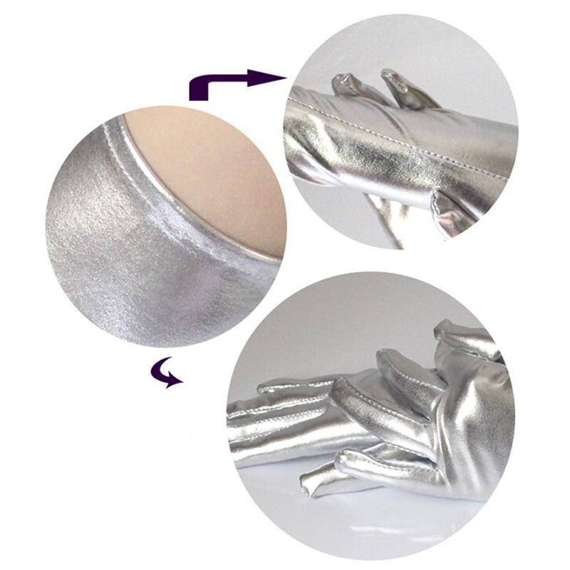 Gold Silber Wetlook Kunstleder Metallic Handschuhe Abendparty Performance Fäustlinge Damen Sexy Ellbogenlang Lang Latex