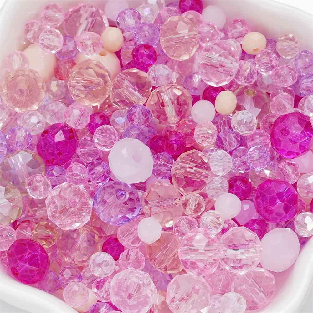 300pcs 4-8mm Mixed Glass Round Faceted Beads Spacer Loose Bead for Bracelet Necklace Phone Chain DIY Jewelry Making Accessories