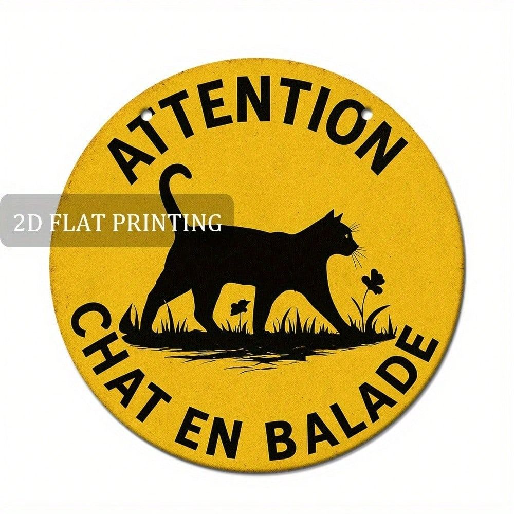 

Vintage French Cat Warning Sign Metal Poster Wall Decor Aluminum 8x8 Inch