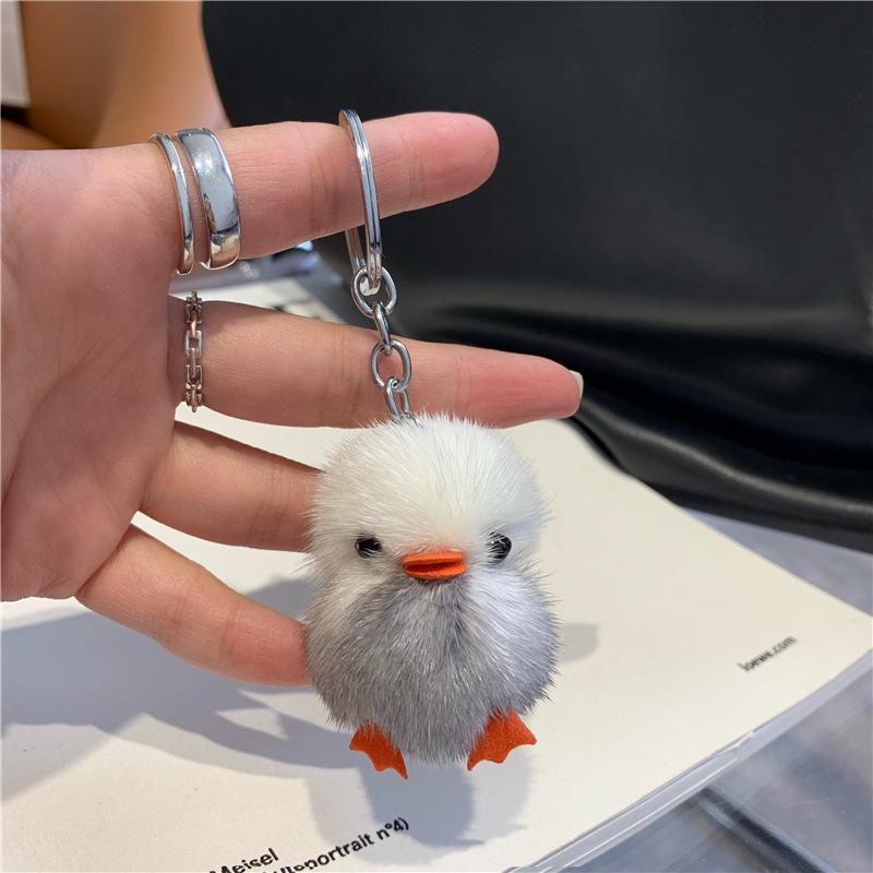 Mini Yellow Duck Plush Fur Keychain Doll - Cute Backpack Charm Gift
