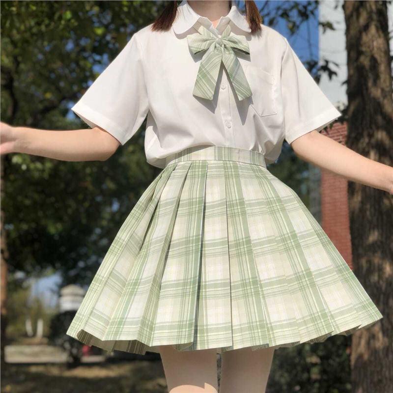 Original Design JK Uniform Milk White Round Neck Short Sleeve Shirt for Women