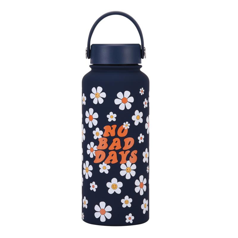 1L Thermos Cup Large Capacity Wide Mouth Portable Vacuum Sports Kettle Outdoor Printing Water Cup Female