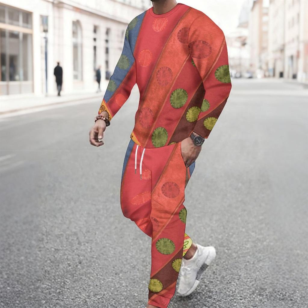 Men Blue Galaxy Starry Light Trail Print Long Sleeve Sweatshirt Jogger Pants Two Piece Suit