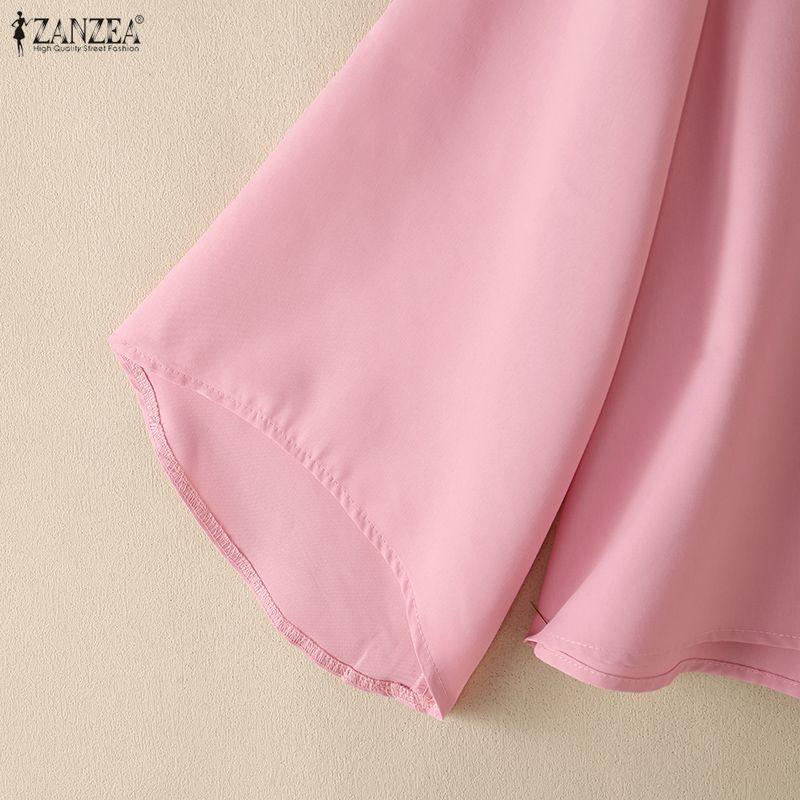 ZANZEA Women Casual Stand Collar Solid Color Loose Long Sleeve Blouse