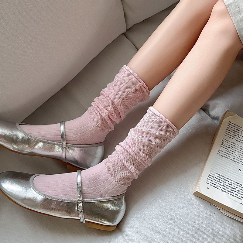 Women Socks Hollow Out Mesh Thin Breathable Summer Loose Long Socks Women Casual Fashion Solid Color Black White Gray Socks Sox