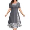 3D Printed Women's Loose O-Neck Pullover Dress Plaid Print Comfortable Casual Short Sleeved Dress
