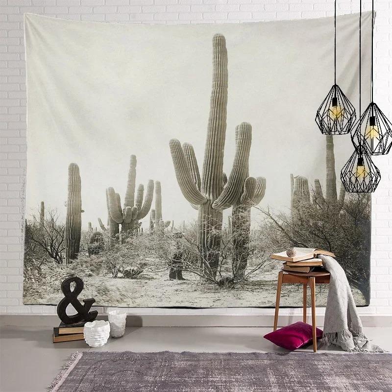 Nordic Home Fabric Plant Tapestry Wall Hanging Retro Tropical Plant Cactus Wall Hanging Art Painting Background Decoration