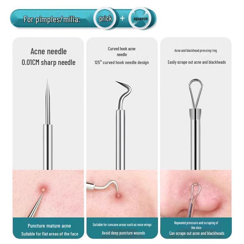 Ultra-fine Blackhead Removal Set: Precision Tweezers, Comedone Scraper, Beauty Pick, and Acne Needle Tools
