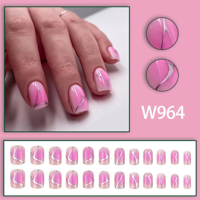 

Trendy Euro-American Blush Silver Geometric Press-On Nails: Chic, Simple, Student-Friendly Style