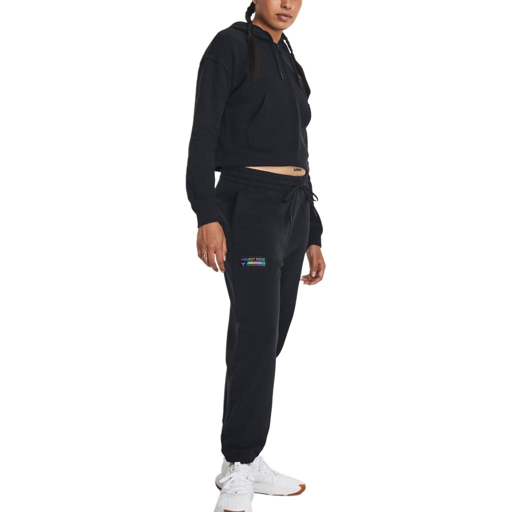 Under Armour Pjt Rock Hw Terry Pants Solid Color Drawstring Cuffed Knit Sports Pants Women Pants Black 1380196-001