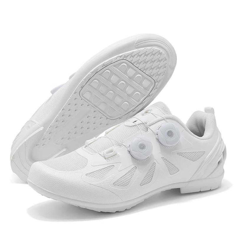 Autumn 2025 Pure White Lockless Cycling Shoes with Hard Sole - Breathable Mountain Bike Set Size 39
