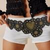 Y2k Cowgirl Waist Belt Wide Side PU Leather Waistbands Love Heart Patchwork Waist  Jeans Decor