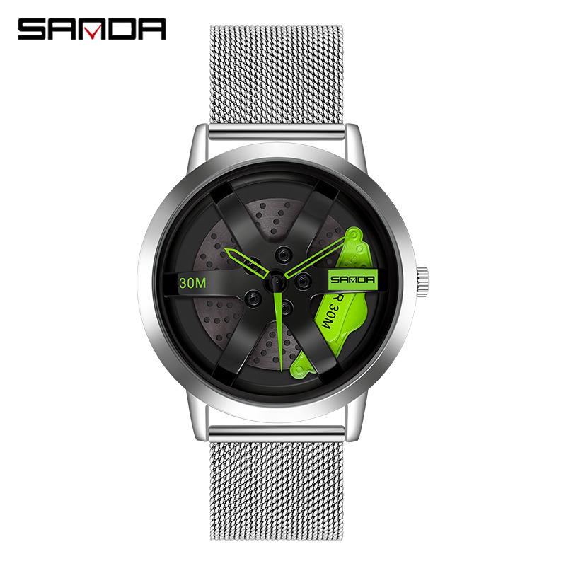Sanda Men's Creative Rotating Quartz Wristwatch with Mesh Strap