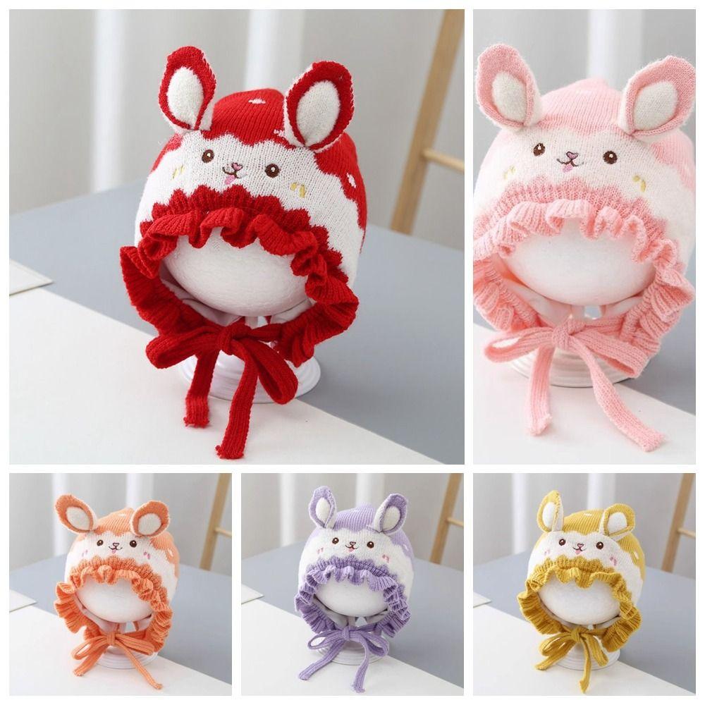 Rabbit Ear Infant Beanie Hats Solid Color Kids Pullover Cap Fashion Baby Knitted Hat Outdoor