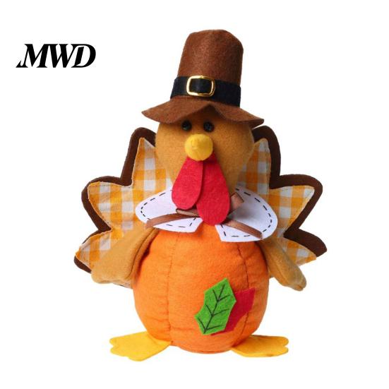 Seasonal Indoor Ornament Thanksgiving Plush Turkey Doll, Stuffed Animal Figurine, Autumn Holiday Tiered Tray Decor Harvest Tabletop Decoration