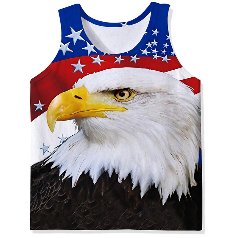 Men's O-Neck Eagle American Flag Pattern Print Tank Tops 3D Printed Vest Loose Sports Fitness  Sleeveless Shirt