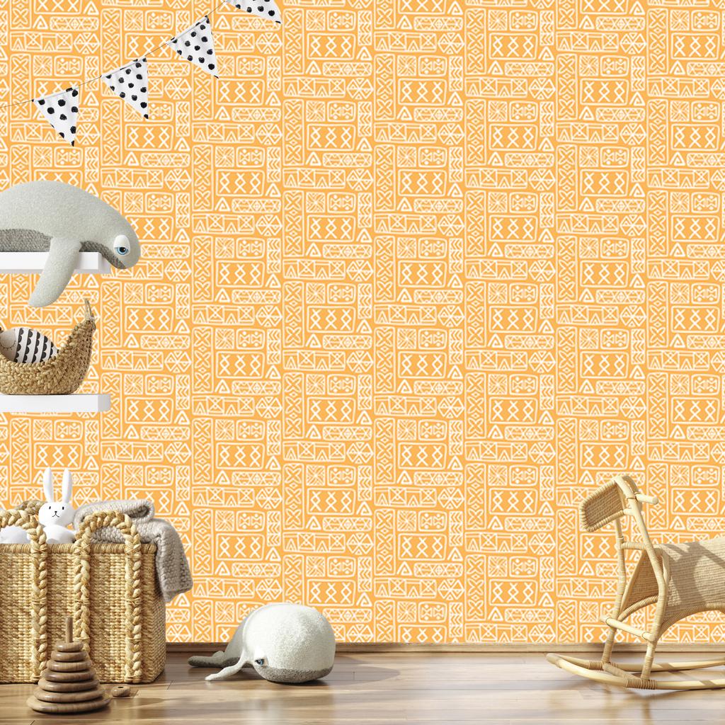 Polynesian Geometric Pattern Wallpaper Cream and Gold 50x1000