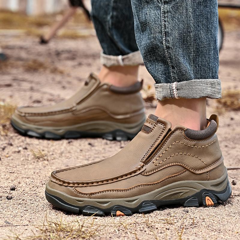 Fashion Classic New Men Walking Boots All-match Mens Low Top Sneakers Casual Side Zipper Men Shoes Mens Genuine Leather Basic Boots