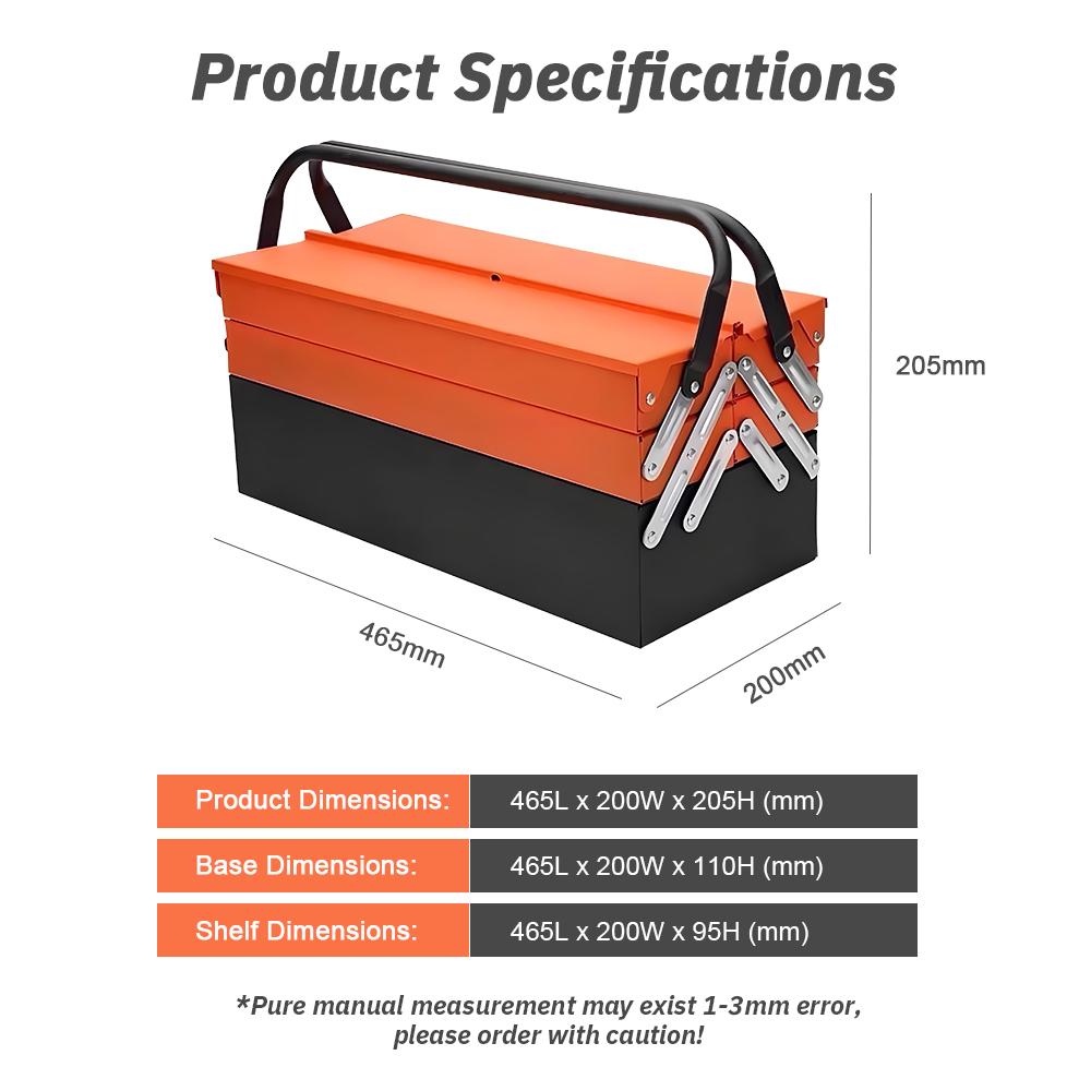 Foldable Metal Toolbox Folding Iron Tool Box Collapsible Organizer Storage Box for Car Repair Home Hand Tools Screws Nails