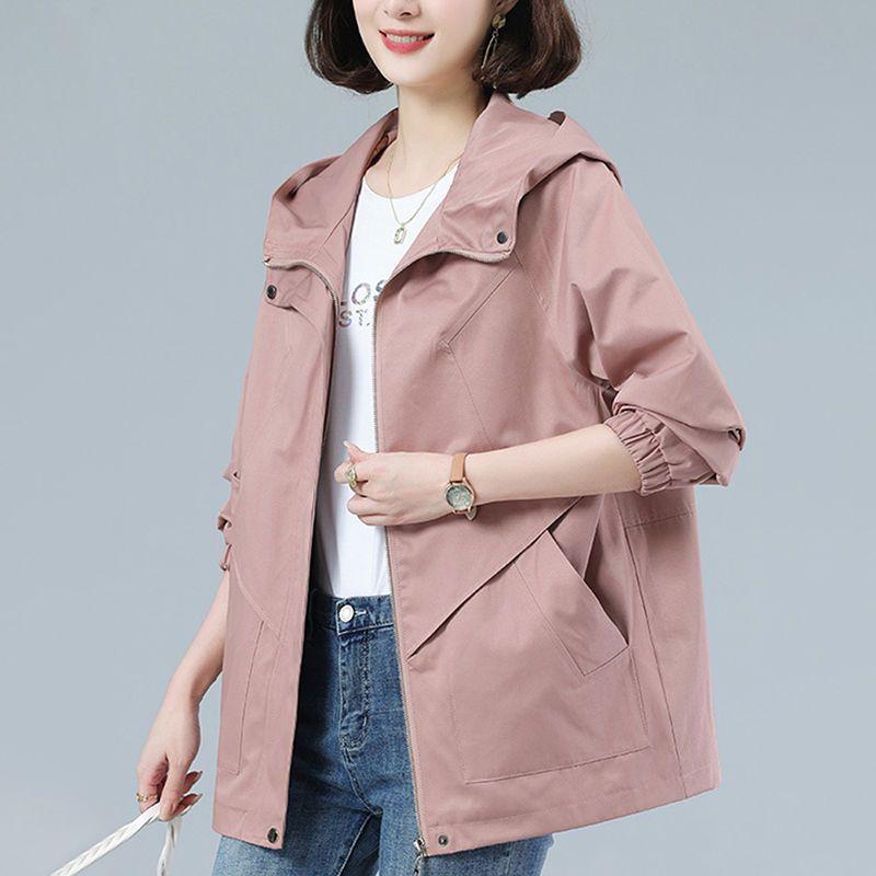 Beige Windjacke frauen Mid-Länge Trenchcoat Frühling und Herbst Neue Koreanische Lose Mit Kapuze Schwarze Jacke Weibliche Oberbekleidung