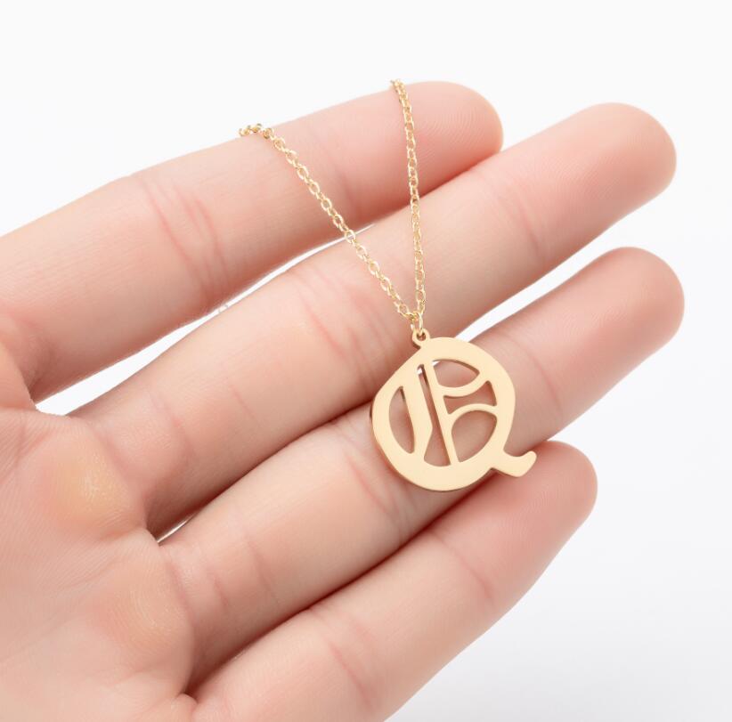 Gothic Old English Initial Necklace Stainless Steel Monogram 26 Letter Alphabet Necklace Jewelry Accessories Collier Femme
