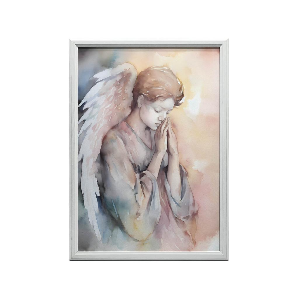 Betender Engel in Pastelltönen Betender Engel in Pastelltönen, 30X40 Cm, Rahmen Holz Helle Eiche, Papier Matt 230 Gsm