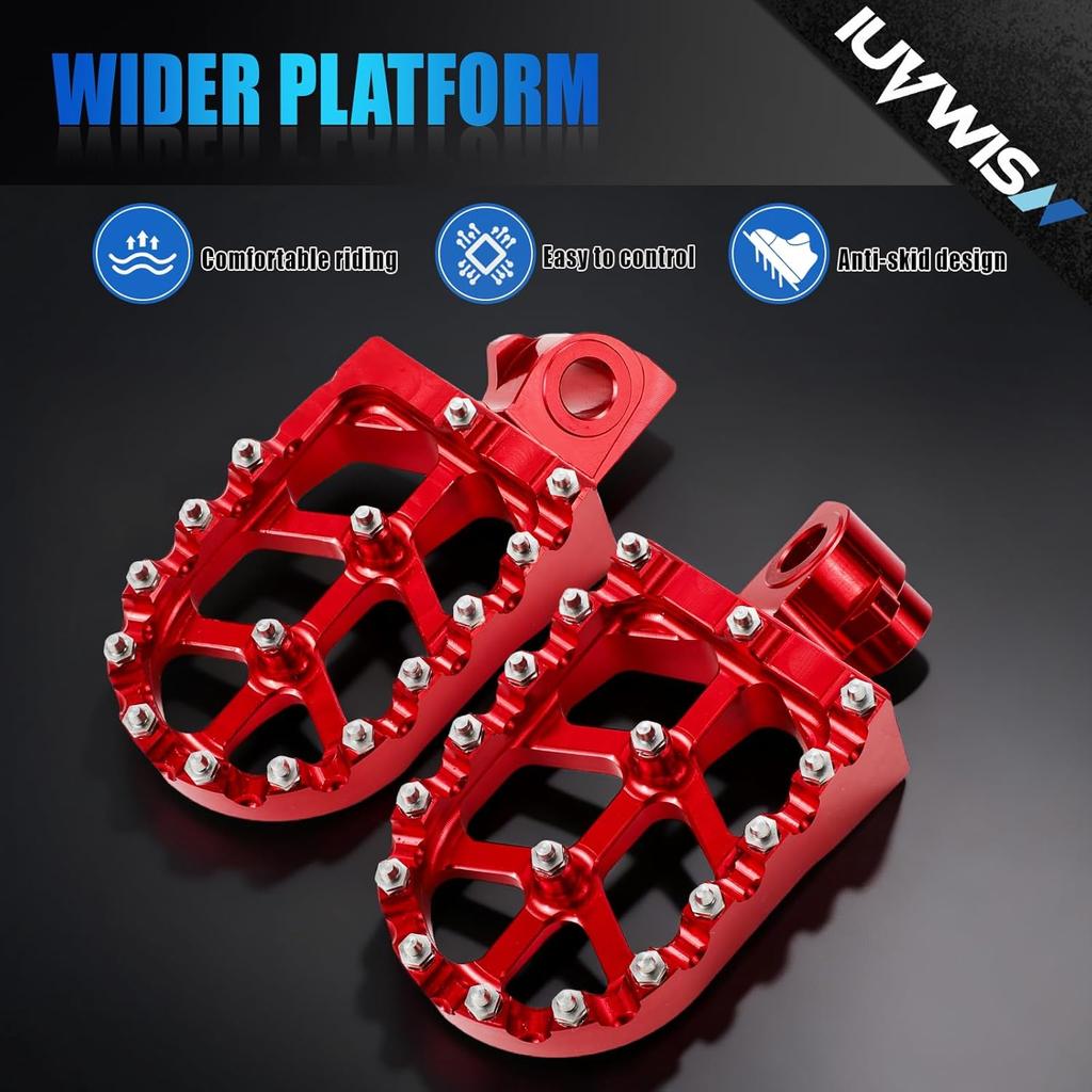 Electric Dirt Bike Foot Pegs CNC for ETM RTR/Lite Red, 7075-T7 Aluminum Alloy | Wider Anti-Skid Platform | Anodized Finish | Direct Fit | Easy