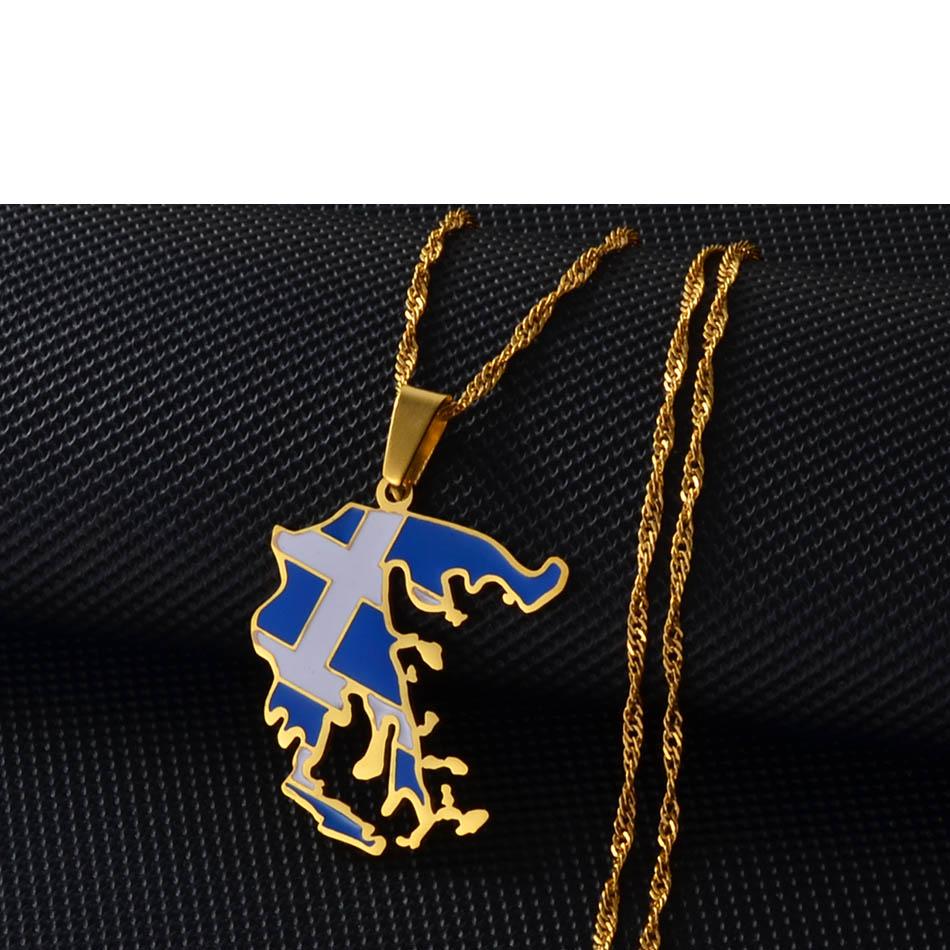 Anniyo Greece Map and Flag Pendants Necklaces Silver Color/Gold Color Greek Jewelry Patriotic @241621