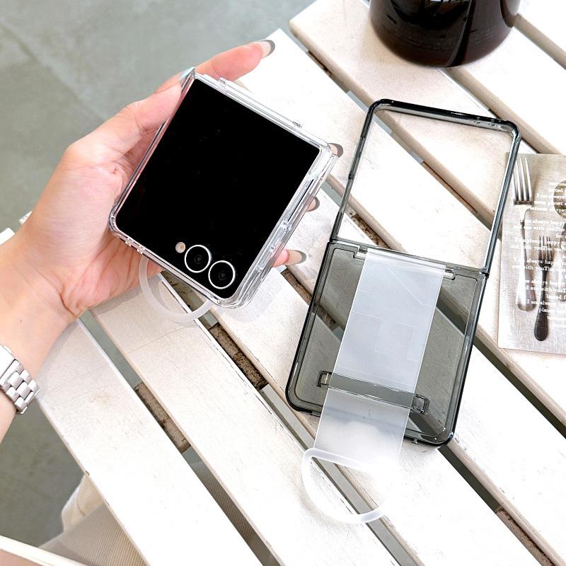 Suitable for Samsung Galaxy Z FLIP7 Mobile Phone Case Folding Card Bag Wristband Ring Transparent FLIP6 Protective Case