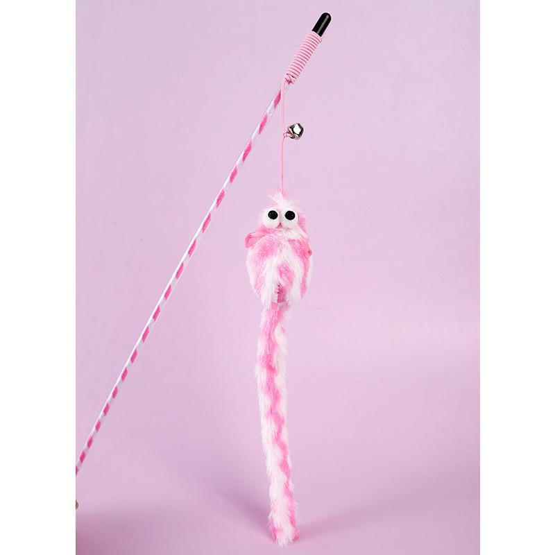 Funny Cat Stick Bouncy Rod Bell Bait Toy Plush Longtail Mouse Stripe Pet Supplies