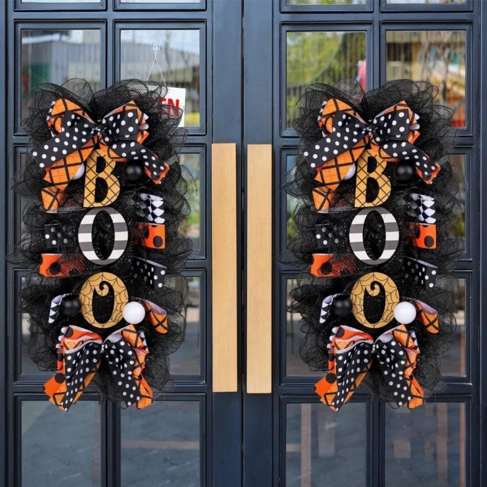 Halloween Wreath Garland Door Hanging Decoration BOO Doorplate Pumpkin Pendant Home Party Supplies for Porch Yard