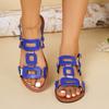 Large Size Belt Buckle Flat Bottom Hollow Sandals Women's Fashion Versatile Outer Wear Solid Color Beach Sandals Wish