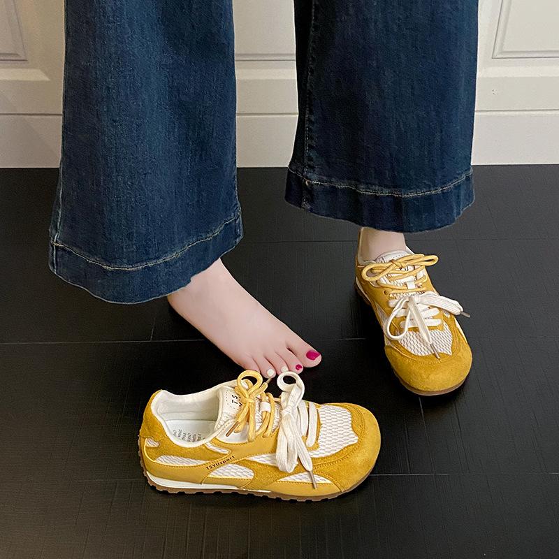 Retro Mesh Breathable Imitation Leather German Training Shoes Women's 2025 Summer New Pair of Shoelaces Versatile Casual Sports Forrest Gump Shoes