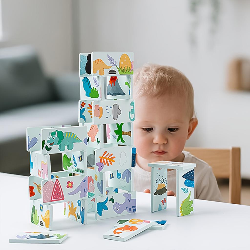 Colorful Wooden Dominoes Educational Toys, Suitable For Teenagers, Thinking Skills, And Are A Gift For Children's Entertainment, With Wooden Finish