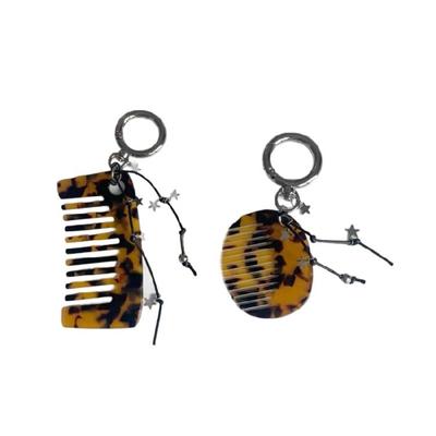 Alloy Acrylic Keyring Comb Double Purpose Hair Tool Sturdy Construction Hair Grooming Keychain For Daily Essential