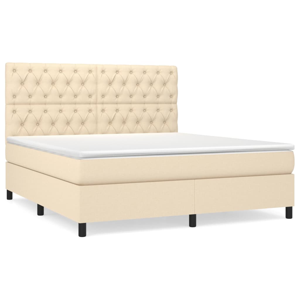 Box Spring Bed with Mattress Cream 160 X 200 Cm Fabric
