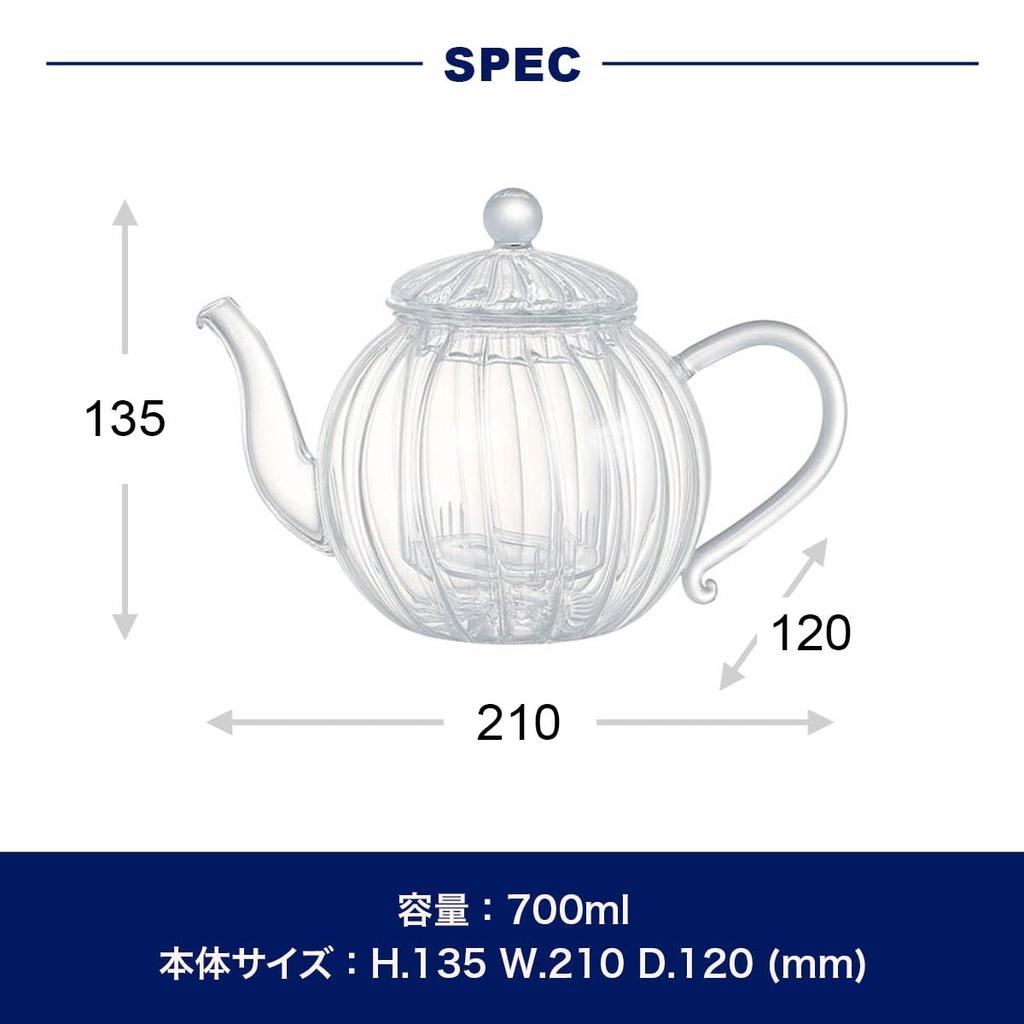 Dulton Glass Teapot, Mirliton S415-169, Clear, 135mm H X 210mm W X 120mm D