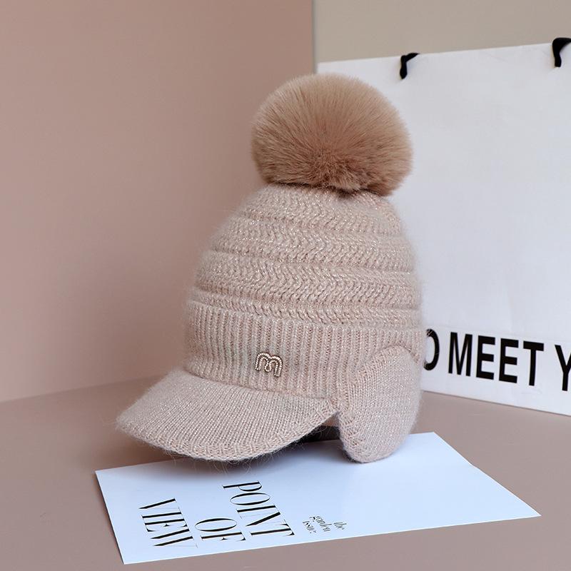 Ladies Thickened and Velvet Duck Tongue Knitted Wool Hat Winter Hats Baseball Autumn and Winter Ear Protection CapTo Keep Warm Beret