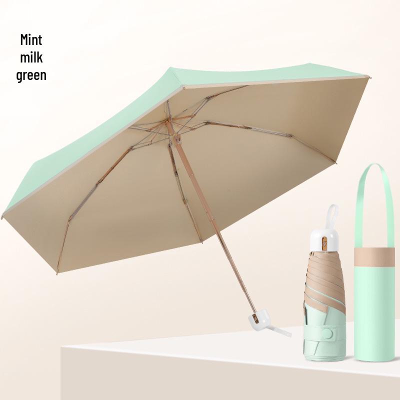 Ultra-Light Five-Fold Compact Chrome Handle Colorblock Umbrella for Rain or Shine