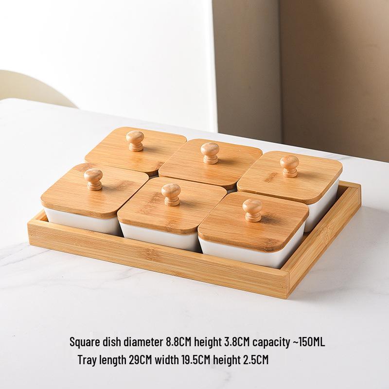 Nordic Ceramic Compartment Snack & Dessert Plate with Lid
