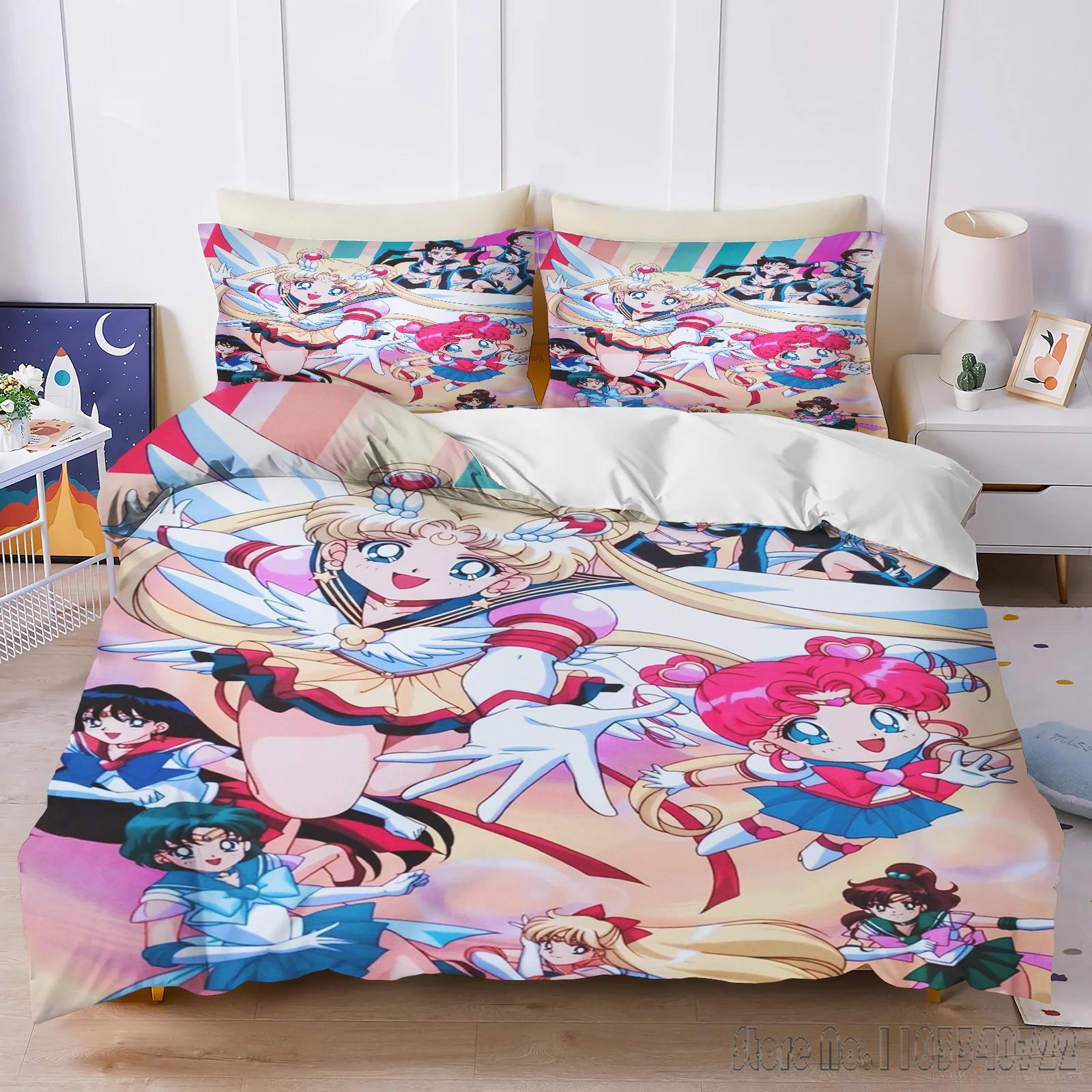 Anime S-Sailor Moon Home Love Child Duvet Cover Set HD Comforter Cover Bedclothes for Kids Bedding Sets Bedroom Decor 140x200cm
