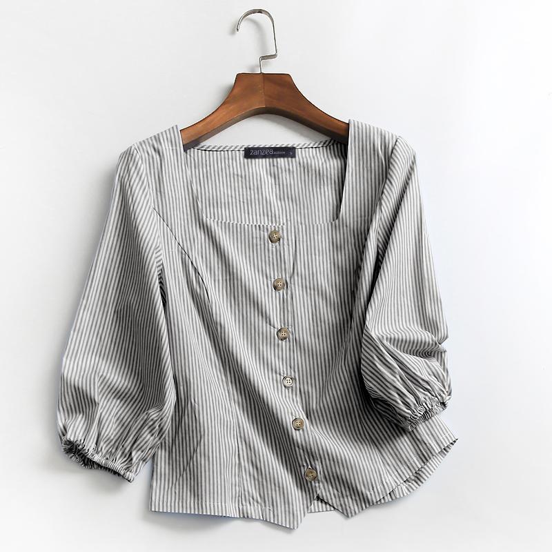 

ZANZEA Women Square Neck Summer Casual 3/4 Sleeve Loose Stripe Blouse 5XL чёрный