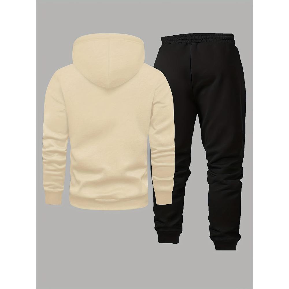 Men's Casual Two Piece Set with Flag Print Drawstring Pocket Hoodie and Drawstring Outdoor Casual Sports Pants